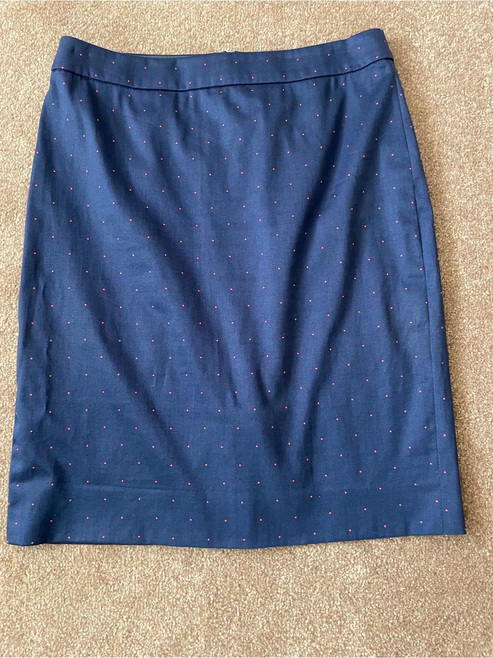 J. Crew Navy Pencil Skirt with Pink Dot Pattern